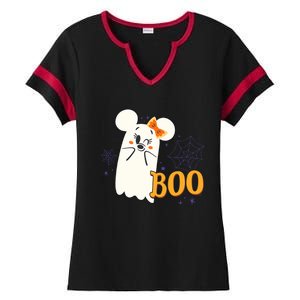 Minnie Mouse Cute Little Ghost Boo Halloween Ladies Halftime Notch Neck Tee