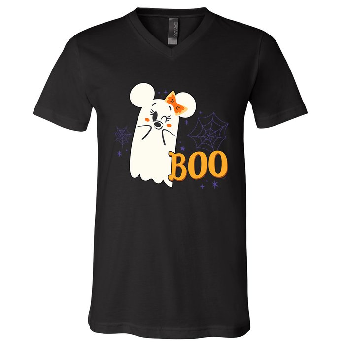 Minnie Mouse Cute Little Ghost Boo Halloween V-Neck T-Shirt