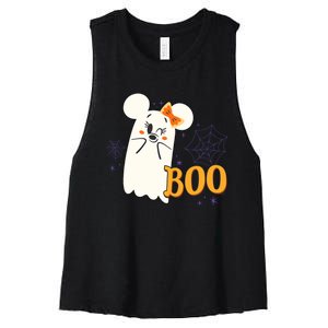 Minnie Mouse Cute Little Ghost Boo Halloween Women's Racerback Cropped Tank