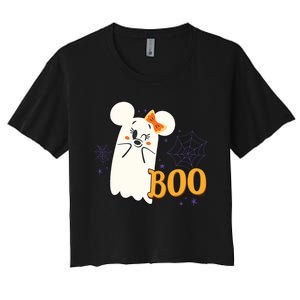 Minnie Mouse Cute Little Ghost Boo Halloween Women's Crop Top Tee