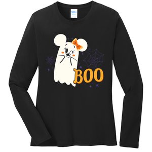 Minnie Mouse Cute Little Ghost Boo Halloween Ladies Long Sleeve Shirt