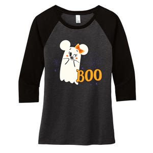 Minnie Mouse Cute Little Ghost Boo Halloween Women's Tri-Blend 3/4-Sleeve Raglan Shirt