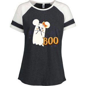 Minnie Mouse Cute Little Ghost Boo Halloween Enza Ladies Jersey Colorblock Tee