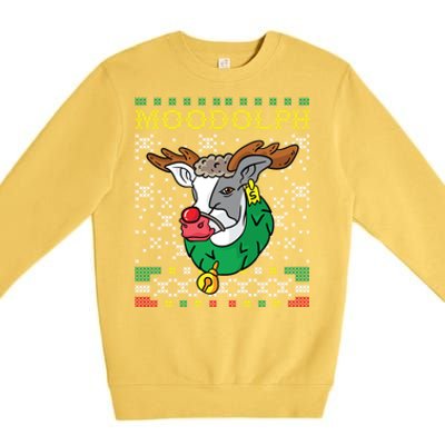 Moodolph Moo Cow Reindeer Ugly Christmas Sweater Farmer Gift Premium Crewneck Sweatshirt