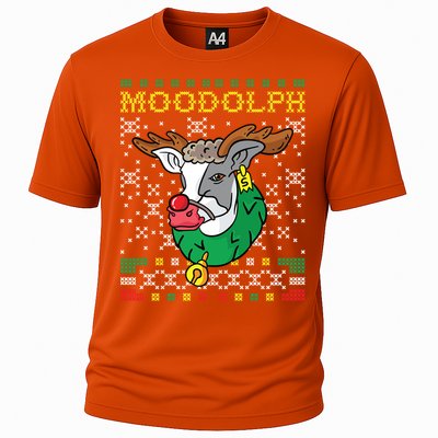 Moodolph Moo Cow Reindeer Ugly Christmas Sweater Farmer Gift Cooling Performance Crew T-Shirt