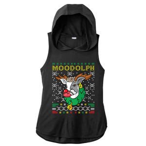 Moodolph Moo Cow Reindeer Ugly Christmas Sweater Farmer Gift Ladies PosiCharge Tri-Blend Wicking Draft Hoodie Tank