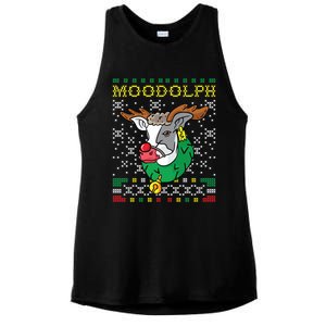 Moodolph Moo Cow Reindeer Ugly Christmas Sweater Farmer Gift Ladies PosiCharge Tri-Blend Wicking Tank