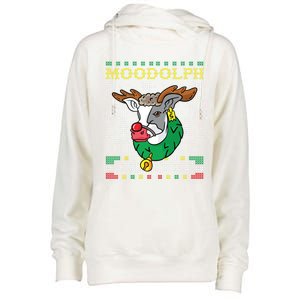 Moodolph Moo Cow Reindeer Ugly Christmas Sweater Farmer Gift Womens Funnel Neck Pullover Hood