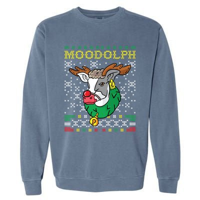 Moodolph Moo Cow Reindeer Ugly Christmas Sweater Farmer Gift Garment-Dyed Sweatshirt