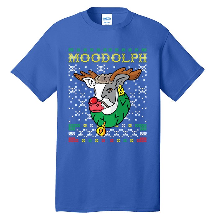 Moodolph Moo Cow Reindeer Ugly Christmas Sweater Farmer Gift Tall T-Shirt