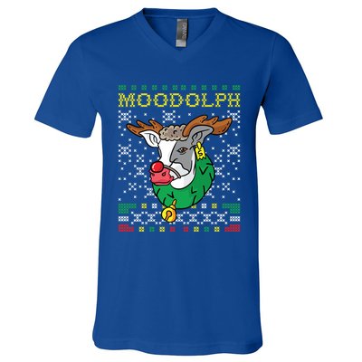 Moodolph Moo Cow Reindeer Ugly Christmas Sweater Farmer Gift V-Neck T-Shirt