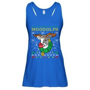 Moodolph Moo Cow Reindeer Ugly Christmas Sweater Farmer Gift Ladies Essential Flowy Tank