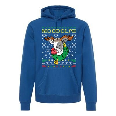 Moodolph Moo Cow Reindeer Ugly Christmas Sweater Farmer Gift Premium Hoodie