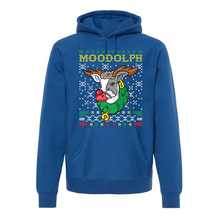 Moodolph Moo Cow Reindeer Ugly Christmas Sweater Farmer Gift Premium Hoodie