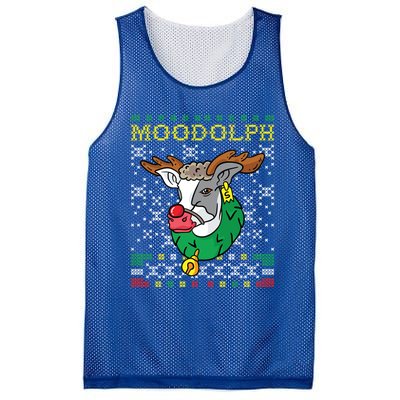 Moodolph Moo Cow Reindeer Ugly Christmas Sweater Farmer Gift Mesh Reversible Basketball Jersey Tank