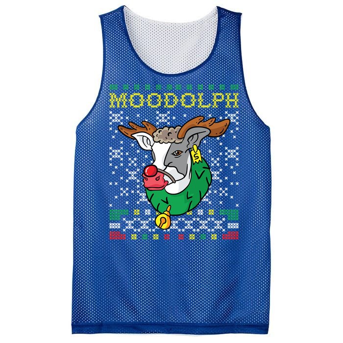 Moodolph Moo Cow Reindeer Ugly Christmas Sweater Farmer Gift Mesh Reversible Basketball Jersey Tank