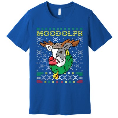 Moodolph Moo Cow Reindeer Ugly Christmas Sweater Farmer Gift Premium T-Shirt