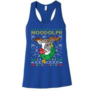 Moodolph Moo Cow Reindeer Ugly Christmas Sweater Farmer Gift Women's Racerback Tank