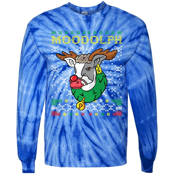 Moodolph Moo Cow Reindeer Ugly Christmas Sweater Farmer Gift Tie-Dye Long Sleeve Shirt