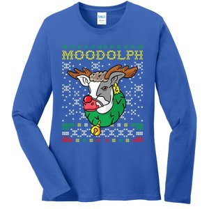 Moodolph Moo Cow Reindeer Ugly Christmas Sweater Farmer Gift Ladies Long Sleeve Shirt