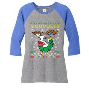 Moodolph Moo Cow Reindeer Ugly Christmas Sweater Farmer Gift Women's Tri-Blend 3/4-Sleeve Raglan Shirt