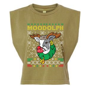 Moodolph Moo Cow Reindeer Ugly Christmas Sweater Farmer Gift Garment-Dyed Women's Muscle Tee