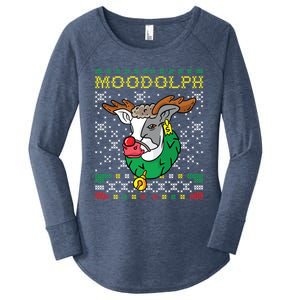 Moodolph Moo Cow Reindeer Ugly Christmas Sweater Farmer Gift Women's Perfect Tri Tunic Long Sleeve Shirt