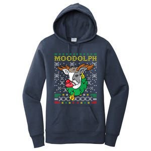 Moodolph Moo Cow Reindeer Ugly Christmas Sweater Farmer Gift Women's Pullover Hoodie