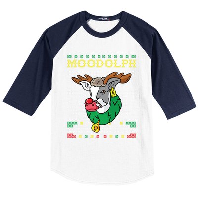 Moodolph Moo Cow Reindeer Ugly Christmas Sweater Farmer Gift Baseball Sleeve Shirt