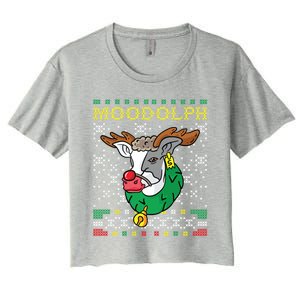 Moodolph Moo Cow Reindeer Ugly Christmas Sweater Farmer Gift Women's Crop Top Tee