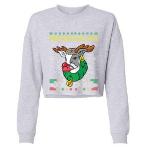 Moodolph Moo Cow Reindeer Ugly Christmas Sweater Farmer Gift Cropped Pullover Crew