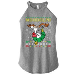 Moodolph Moo Cow Reindeer Ugly Christmas Sweater Farmer Gift Women's Perfect Tri Rocker Tank