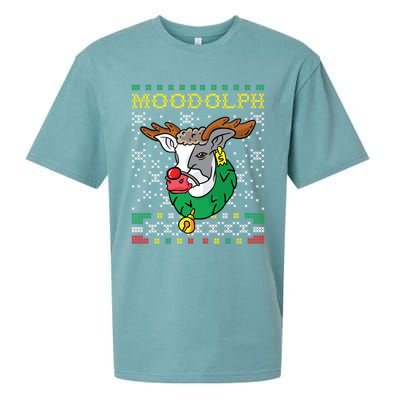 Moodolph Moo Cow Reindeer Ugly Christmas Sweater Farmer Gift Sueded Cloud Jersey T-Shirt