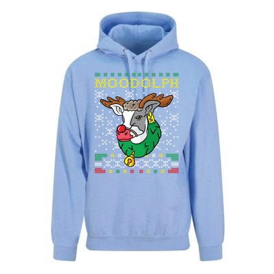 Moodolph Moo Cow Reindeer Ugly Christmas Sweater Farmer Gift Unisex Surf Hoodie