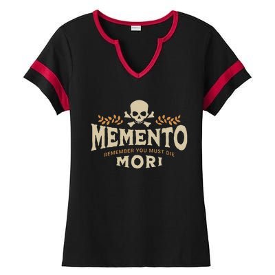 Memento Mori Catholic Meaning Traditional Latin Skull Ladies Halftime Notch Neck Tee