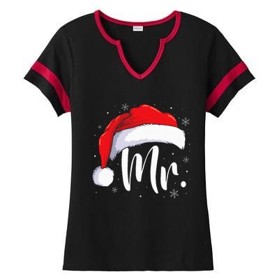 Mr Mrs Claus Christmas Couples Matching His And Her Pajamas Ladies Halftime Notch Neck Tee