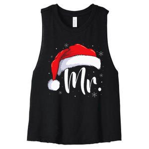 Mr Mrs Claus Christmas Couples Matching His And Her Pajamas Women's Racerback Cropped Tank