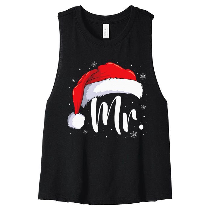 Mr Mrs Claus Christmas Couples Matching His And Her Pajamas Women's Racerback Cropped Tank