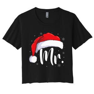 Mr Mrs Claus Christmas Couples Matching His And Her Pajamas Women's Crop Top Tee