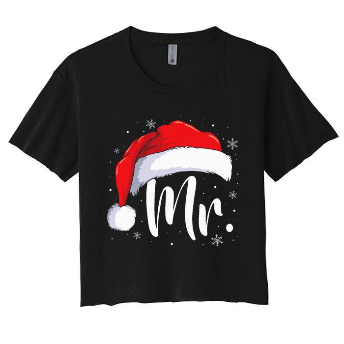 Mr Mrs Claus Christmas Couples Matching His And Her Pajamas Women's Crop Top Tee