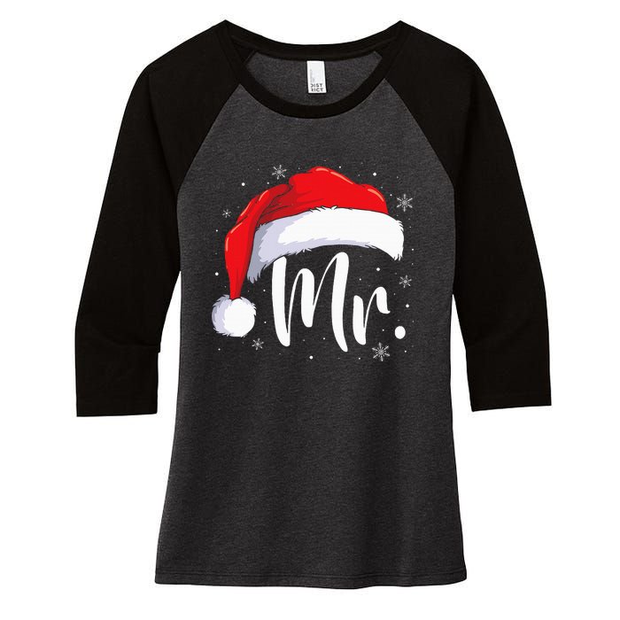 Mr Mrs Claus Christmas Couples Matching His And Her Pajamas Women's Tri-Blend 3/4-Sleeve Raglan Shirt