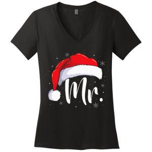 Mr Mrs Claus Christmas Couples Matching His And Her Pajamas Women's V-Neck T-Shirt