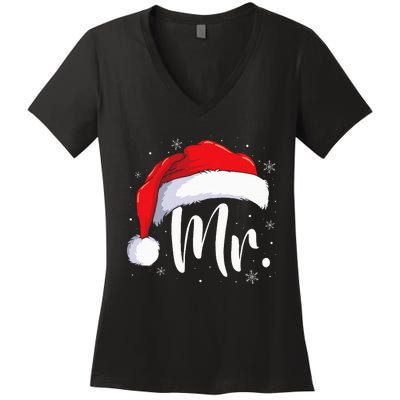 Mr Mrs Claus Christmas Couples Matching His And Her Pajamas Women's V-Neck T-Shirt