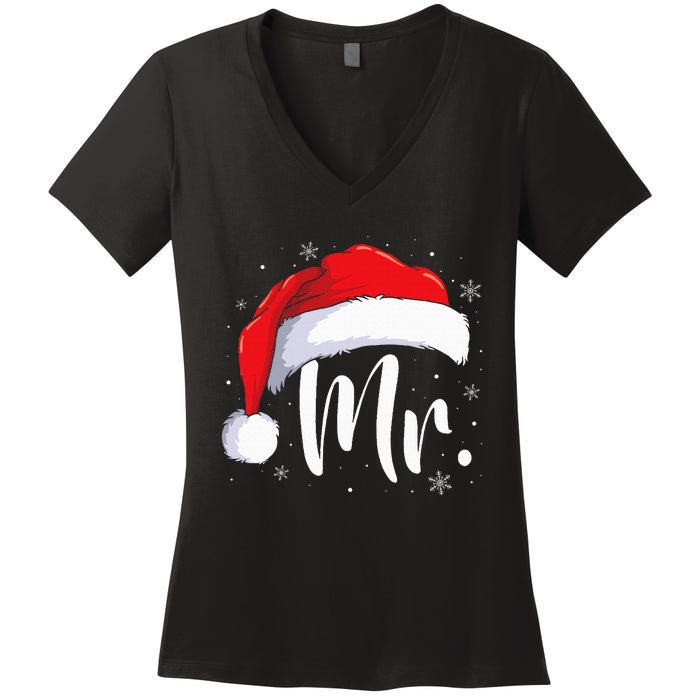 Mr Mrs Claus Christmas Couples Matching His And Her Pajamas Women's V-Neck T-Shirt