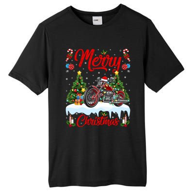 Motorcycle Merry Christmas Tree Lights Santa Motorcycle Xmas Cute Gift Tall Fusion ChromaSoft Performance T-Shirt