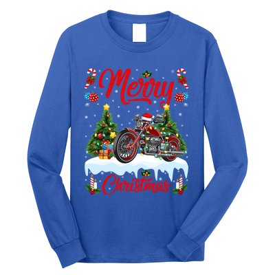 Motorcycle Merry Christmas Tree Lights Santa Motorcycle Xmas Cute Gift Long Sleeve Shirt