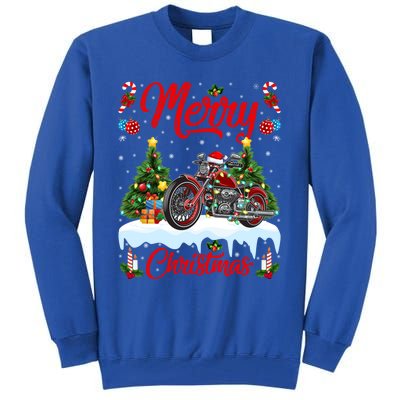 Motorcycle Merry Christmas Tree Lights Santa Motorcycle Xmas Cute Gift Tall Sweatshirt