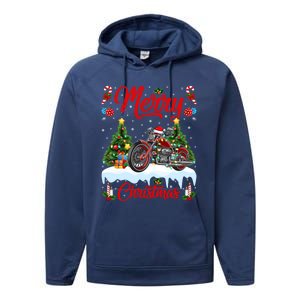 Motorcycle Merry Christmas Tree Lights Santa Motorcycle Xmas Cute Gift Performance Fleece Hoodie