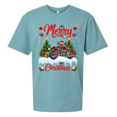 Motorcycle Merry Christmas Tree Lights Santa Motorcycle Xmas Cute Gift Sueded Cloud Jersey T-Shirt