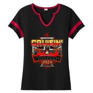 Motor Mania Cruisin Woodward 2024 Detroit To Pontiac Ladies Halftime Notch Neck Tee